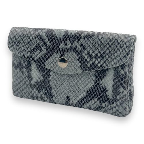 Damen Portemonnaie mittelgroß mit Reißverschluss, Münzfach und Druckknopf Geldbörse Brieftsche 2 Fächer Geldbeutel Echtleder Mady in Italy (Schlangenmuster-Grau) von Ziona