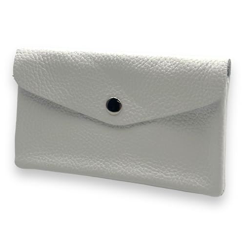 Damen Portemonnaie mittelgroß mit Reißverschluss, Münzfach und Druckknopf Geldbörse Brieftsche 2 Fächer Geldbeutel Echtleder Mady in Italy (Weiß) von Ziona