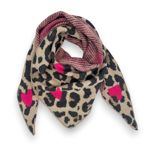 Ziona Damenschal Winter Dreiecksschal weich XXL Winterschal 180 x 70 cm Leo Herz Print (Beige) von Ziona
