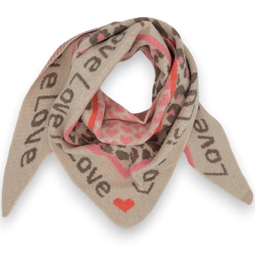 Ziona Damenschal Winter Dreiecksschal weich XXL Winterschal 180 x 70 cm Leo Herz Print (Beige-Rose (Love)) von Ziona