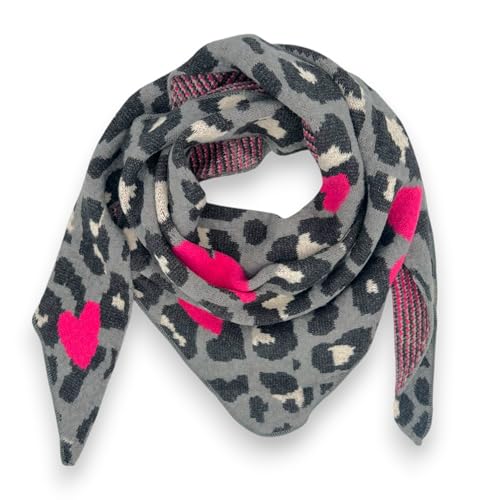 Ziona Damenschal Winter Dreiecksschal weich XXL Winterschal 180 x 70 cm Leo Herz Print (Dunkelgrau) von Ziona