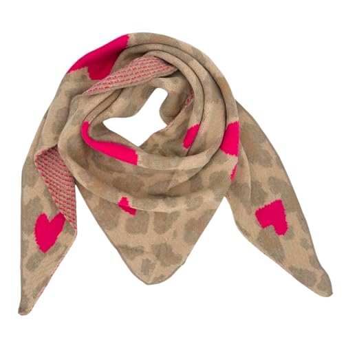 Ziona Damenschal Winter Dreiecksschal weich XXL Winterschal 180 x 70 cm Leo Herz Print (Hellbraun) von Ziona