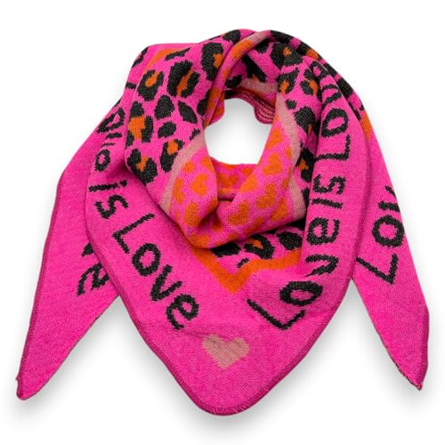 Damenschal Winter Dreiecksschal weich XXL Winterschal 180 x 70 cm Leo Herz Print (Pink (Love)) von Ziona