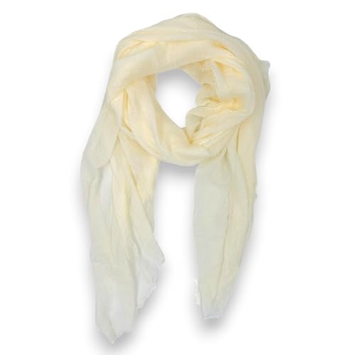 Ziona Leichtes Tuch Damen Sommer Schal dünn einfarbig Frühling Uni Halstuch Crinkle mit feinen Fransen (Creme) von Ziona