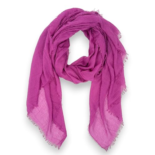 Ziona Leichtes Tuch Damen Sommer Schal dünn einfarbig Frühling Uni Halstuch Crinkle mit feinen Fransen (Fuchsia) von Ziona