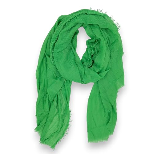 Ziona Leichtes Tuch Damen Sommer Schal dünn einfarbig Frühling Uni Halstuch Crinkle mit feinen Fransen (Grün) von Ziona