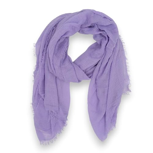 Ziona Leichtes Tuch Damen Sommer Schal dünn einfarbig Frühling Uni Halstuch Crinkle mit feinen Fransen (Lila) von Ziona