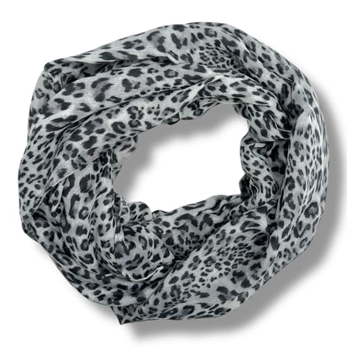 Ziona Loop Schal damen leoprint halstuch Frühling Leopardenmuster Tuch Sommer (Schwarz-Grau) von Ziona