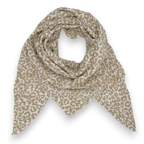 Musselin-Baumwolle Schal Damen Leo Mady Italy 195 x 72 cm Herbst Winter Halstuch (Weiß-Braun) von Ziona