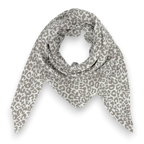 Ziona Musselin-Baumwolle Schal Damen Leo Mady Italy 195 x 72 cm Herbst Winter Halstuch (Weiß-Grau) von Ziona