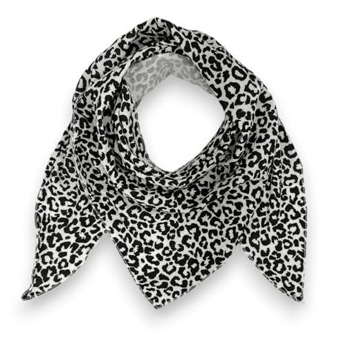 Ziona Musselin-Baumwolle Schal Damen Leo Mady Italy 195 x 72 cm Herbst Winter Halstuch (Weiß-Schwarz) von Ziona