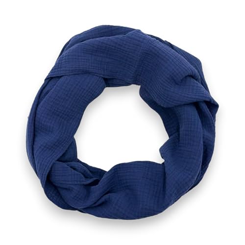 Ziona Musselin Loop Schal Damen aus 100% Baumwolle – Rundschal Made in Italy – Weiches Halstuch Gaze Stoff – Casual Stil – Frühling Sommer – ca. 97x38 cm – in vielen Farben erhältlich (Marineblau) von Ziona