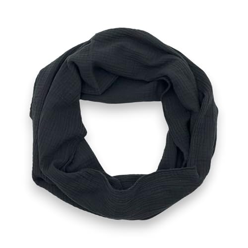 Ziona Musselin Loop Schal Damen aus 100% Baumwolle – Rundschal Made in Italy – Weiches Halstuch Gaze Stoff – Casual Stil – Frühling Sommer – ca. 97x38 cm – in vielen Farben erhältlich (Schwarz) von Ziona