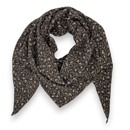 Ziona Musselin Schal damen leo Made Italy 195 x 72 cm Herbst Winter Dreieckstuch Baumwolle Halstuch (Dunkelbraun) von Ziona