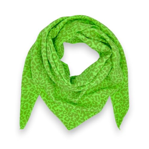 Neon Tuch Damen Leopardenmuster Musselin leo Schal Made Italy Halstuch Frühling (Neon Grün) von Ziona