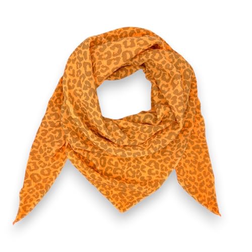 Neon Tuch Damen Leopardenmuster Musselin leo Schal Made Italy Halstuch Frühling (Neon Orange) von Ziona