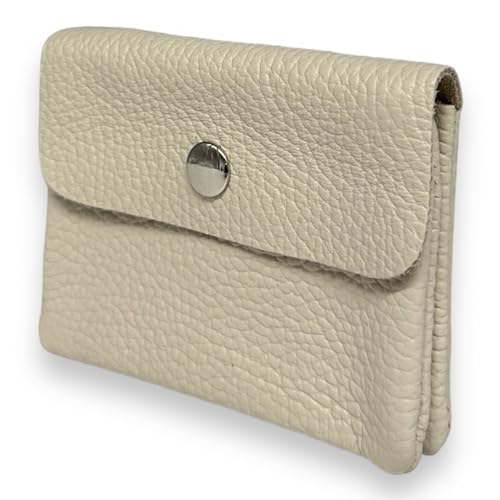 Ziona Portemonnaie Damen klein Leder mit Münzfach und Knopf Mini Geldbörse Brieftsche Geldbeutel Echtleder (Beige) von Ziona