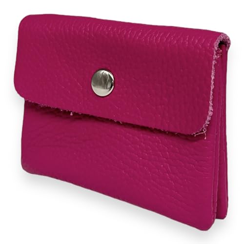 Portemonnaie Damen klein Leder mit Münzfach und Knopf Mini Geldbörse Brieftsche Geldbeutel Echtleder (Pink) von Ziona