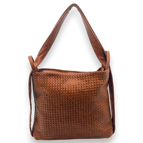 Ziona Rucksack und Tasche 2 in 1 Damen Kunstleder Rucksacktasche mit Reißverschluss Mehrzweck für Arbeit, Büro, Uni, Eikaufen, Reisen (Cognac Braun) von Ziona