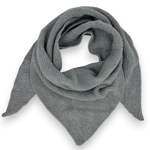 Ziona Strickschal Dreieck Damen Made Italy Wolle Dreiecksschal weich leichtes Dreieckstuch 170x115cm (Grau) von Ziona