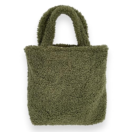 Ziona Teddyfell Umhängetasche Plüsch Shopper Fell Beutel Handtasche Damen Flauschige Schultertasche Einkaufstasche (Khakigrün) von Ziona