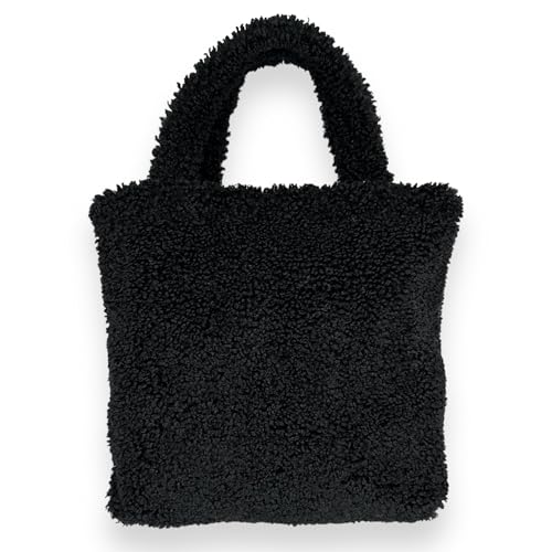 Ziona Teddyfell Umhängetasche Plüsch Shopper Fell Beutel Handtasche Damen Flauschige Schultertasche Einkaufstasche (Schwarz) von Ziona