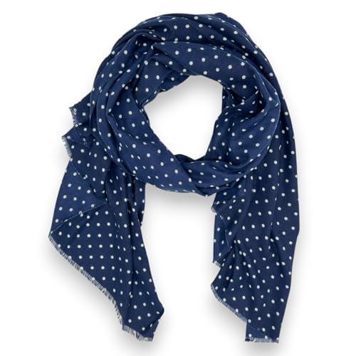Ziona Tuch Damen mit Punkten elegant Sommer Halstuch Frühling Schal 182 x 82 cm (Marineblau) von Ziona