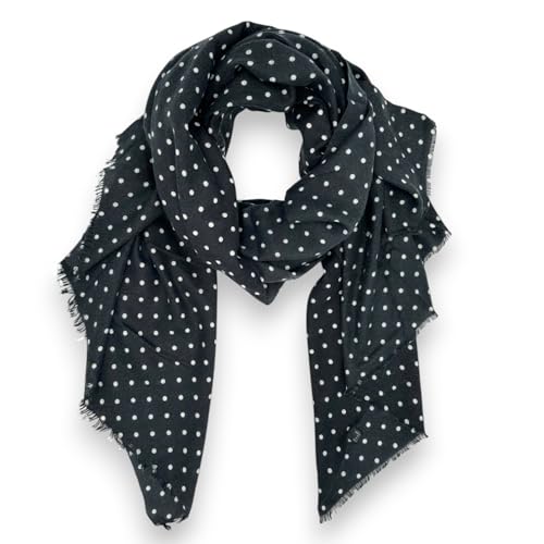 Ziona Tuch Damen mit Punkten elegant Sommer Halstuch Frühling Schal 182 x 82 cm (Schwarz) von Ziona