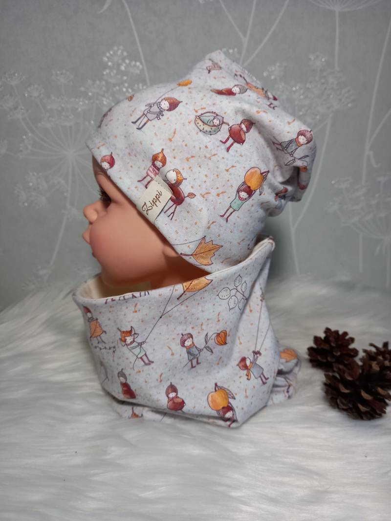 Beanie Loop Set Herbstwichtel Susalabim Drachen Blätter Biojersey Stoffonkel von ZippisNaehatelier