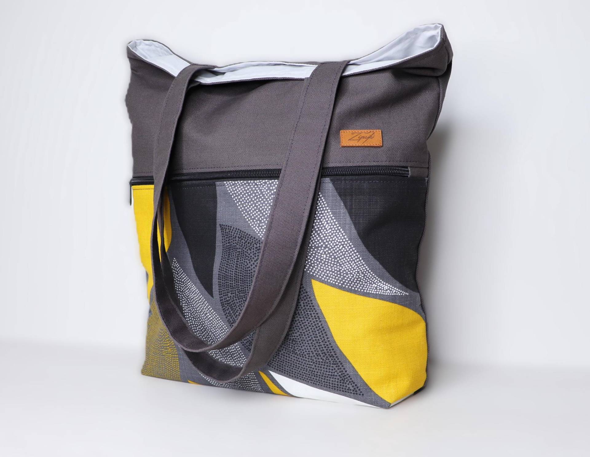 Shopper, Schultertasche, Umhängetasche, Einkaufstasche, Grau Gelb Shopper, Schultertasche, Umhängetasche, Einkaufstasche, Grau Gelb von Zipsis