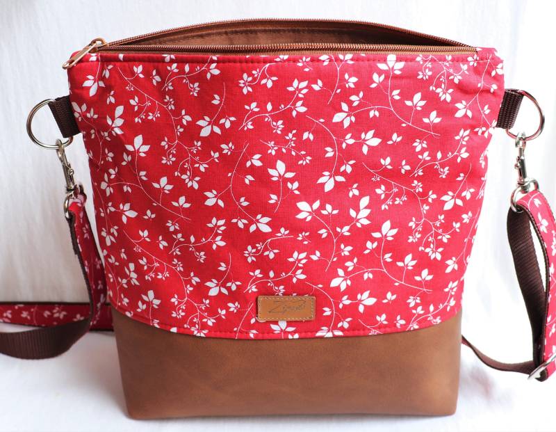 Umhängetasche Rot Blümchen, Schultertasche von Zipsis