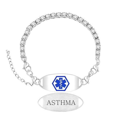 Medizinisches Asthma-ID-Armband aus Zirkonia | Minimalistisches Notfallarmband mit Anhänger | Stilvoller Gesundheits-ID-Schmuck für den Alltag | Medizinischer Schmuck im modernen Design von Zircobic