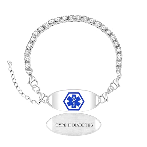 Medizinisches ID-Armband aus Zirkonia-Edelstahl für Typ-2-Diabetes | Modischer Gesundheitsalarm-Schmuck | Elegantes graviertes ID-Armband von Zircobic