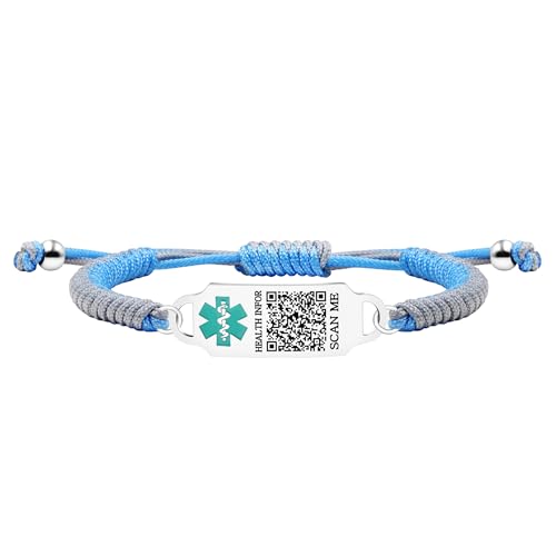 Zircobic Anpassbares Medizinisches ID-Armband – Personalisierte Lasergravierte Notfall QR-Code Plakette, Bicolor Handgefertigtes Verstellbares Seil, Ideal für Verschiedene Gesundheitszustände von Zircobic