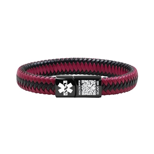 Zircobic Anpassbares QR-Code Notfall-Kontakt Medizinisches Armband, Graviertes Gesundheitsarmband, Wasserdichtes Strapazierfähiges PU Armband für Sport & Wandern von Zircobic