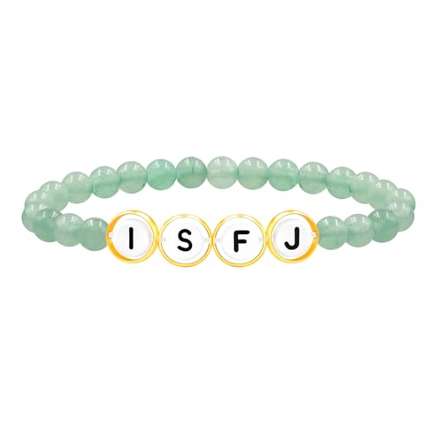 Zircobic Damen 6mm Türkises Achat Stretch Perlenarmband mit ISFJ Buchstabenperlen und Messingfassung, Leichtes Bequemes Wasserfestes Schmuckstück für Alltag von Zircobic