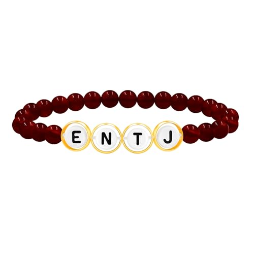 Zircobic Damen Dunkelrotes Achat Stretch Armband mit ENTJ Buchstabenperlen und Messingfassung, Leichtes Bequemes Wasserfestes Hypoallergenes Mode-Schmuckstück für Outdoor & Reisen von Zircobic
