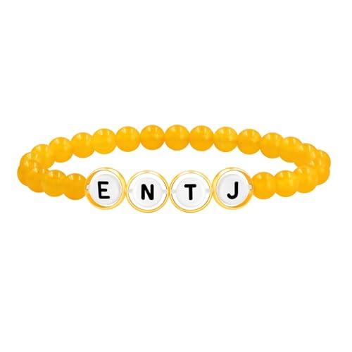 Zircobic Damen Stretch Achat Armband, Tiefgelbe Achatperlen mit ENTJ Buchstaben Messingfassung, Leichtes Wasserfestes Modearmband für Alltag und Arbeit von Zircobic