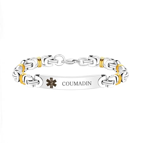 Zircobic Edelstahl-Medical-Alert-Armband mit Gravur „COUMADIN“ – Leicht, wasserdicht, komfortables ID-Armband für tägliche und Outdoor-Sicherheit von Zircobic