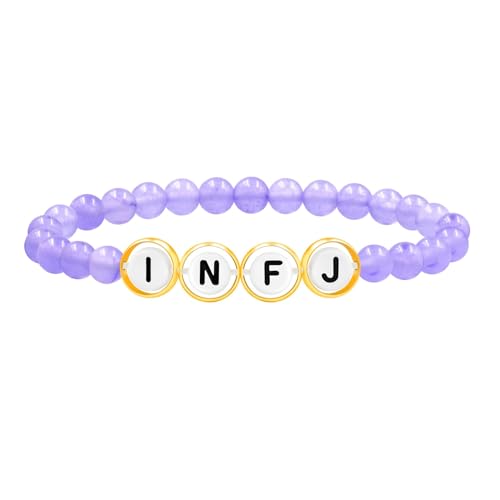 Zircobic Elegantes Lila Achat Stretch Armband mit INFJ Buchstabenperlen, Bequemes Leichtes Wasserfestes Hypoallergenes Schmuckstück für Alltag, Arbeit und Outdoor von Zircobic