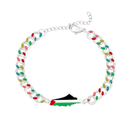 Zircobic Emaillearmband mit Palästina-Kartenmotiv – Verstellbare Edelstahlkette mit flaggeninspiriertem Farbdesign, Unisex Kultursymbol-Schmuck von Zircobic