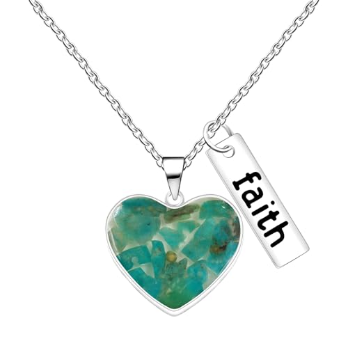 Zircobic Exquisite Herz-Amazonit-Mustard-Seed-Halskette mit Faith Graviertem Edelstahl-Anhänger, Inspirierender Religiöser Stil, Wasserdicht, Hypoallergen, Stilvoller Segens-Schmuck für Frauen von Zircobic