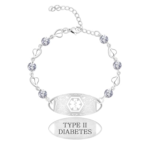Zircobic Florales Medizinisches Armband | Elegantes Zirkon-Armband für Frauen | Individuell graviert oder mit QR-Code | Leichtes Charm-Armband für den Alltag von Zircobic