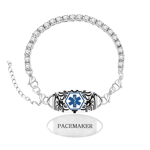 Zircobic Herzschrittmacher Medizinisches Alarm Armband, Austauschbare Gebogene Platte, Weißer Zirkon Tennis Chain, Lasergravierte Edelstahl Platte, Verstellbar für Outdoor Nutzung Zircobic Herzschrittmacher Medizinisches Alarm Armband, Austauschbare Gebogene Platte, Weißer Zirkon Tennis Chain, Lasergravierte Edelstahl Platte, Verstellbar für Outdoor Nutzung von Zircobic