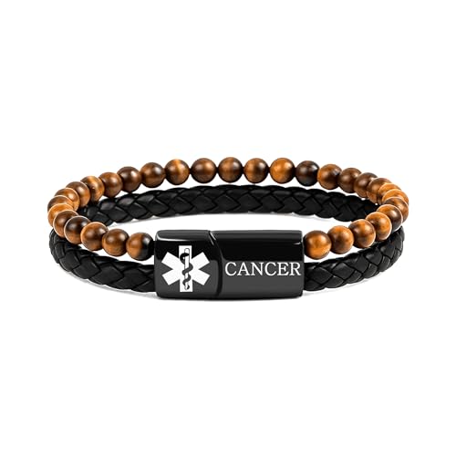 Zircobic Krebs Medizinarmband – Robustes PU-Leder mit natürlichen Tigerauge-Perlen, wasserdichtes Tag für den täglichen Gebrauch, durchdachtes Geschenk von Zircobic