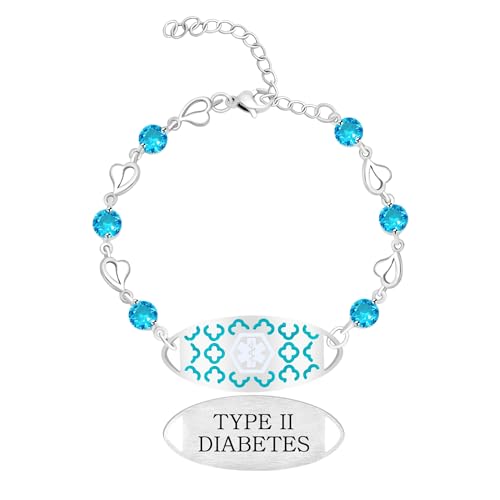 Zircobic Kristall Charm Medizinisches Armband | Graviertes florales Design mit Gesundheitsdetails | Verstellbares Notfall-ID-Armband mit Sternakzent | Individuell gestalteter Warnschmuck für Reisen von Zircobic