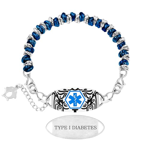 Zircobic Leichtes Wasserdichtes Typ-1-Diabetes Medizinisches Armband – Blau und Silberfarbenes Edelstahlgraviertes Wirbel-Tag mit Beaded Design, Geeignet für Alltag und Arbeit Zircobic Leichtes Wasserdichtes Typ-1-Diabetes Medizinisches Armband – Blau und Silberfarbenes Edelstahlgraviertes Wirbel-Tag mit Beaded Design, Geeignet für Alltag und Arbeit von Zircobic