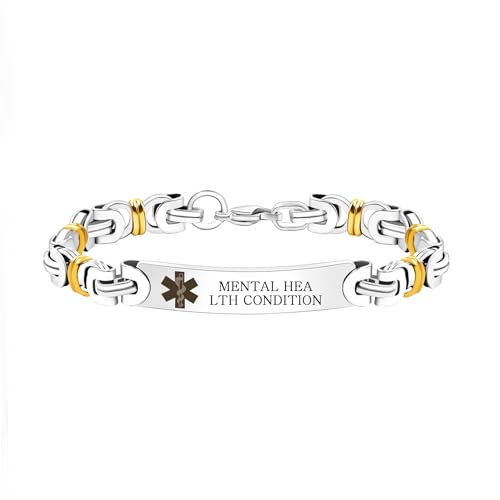 Zircobic Medizinisches ID-Armband mit Gravur „MENTAL HEALTH CONDITION“ – Edelstahl, leicht, wasserfest, bequemes Band für den täglichen Gebrauch von Zircobic