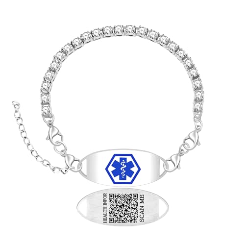 Zircobic Medizinisches ID-Armband mit individuellem QR-Code | Funkelndes Gesundheitswarnarmband mit modernem Design | Unisex-Notfall-ID-Armband von Zircobic