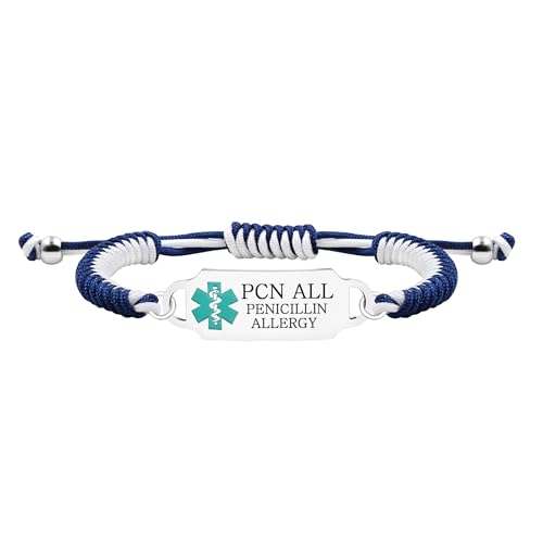 Zircobic Penicillin-Allergie Medizinisches ID-Armband – Lasergravierte Edelstahl-Plakette mit Hypoallergenem Verstellbarem Seil, Unisex Wasserdichtes Design für den Alltag und Notfall-Warnung von Zircobic